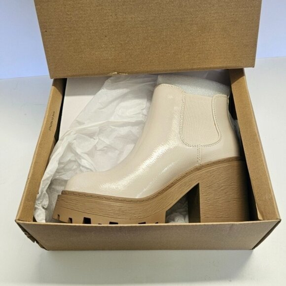 Round Mid Heel Chunky Block Heels Ankle Boots Women's Sz 6 Color Bone Round Toe - Picture 7 of 10